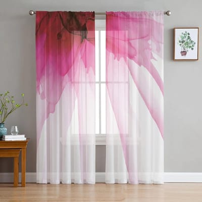 Roze Bloem Lente Bloei Transparant Gordijn voor Woonkamer Hal Muur Aankleding Home Raam Benodigdheden Pop Print Tule Gordijnen 135W x 114H(cm) pink