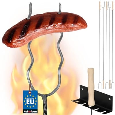KOTARBAU® 5 Stuks Grillspiesen, Staal, 130 cm, Spiesen met Houten Handvat, met Haak, Lange Spiesen, Kampvuur Vork, Stevige Grillspiesen