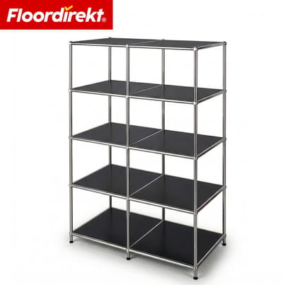 FLOORDIREKT Metalen Rek Concept Epure MK-015 - Open staand rek met 5 planken - Boekenrek & roomdivider van metaal - 78 x 40 x 118 cm - Zwart - Voor woonkamer, kantoor & hal - Stevig en veelzijdig - Verkrijgbaar in verschillende kleuren