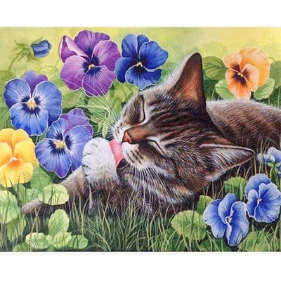 Kruissteek DIY diamant borduurwerk kat in de bloem volledige ronde Diamond schilderij mozaïek Home Decor 20X30CM gray