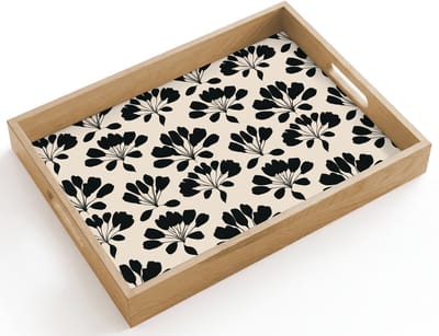 Dienblad hout 40x30 cm - Schootdienblad - Abstract - Patroon - Zwart - Borrelplank rechthoek - Plateau dienbladen