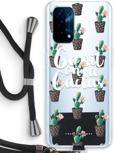 Case Company® - Hoesje met koord geschikt voor Oppo A74 5G hoesje met Koord - Cactus quote - Telefoonhoesje met Zwart Koord - Bescherming aan alle Kanten en Over de Schermrand