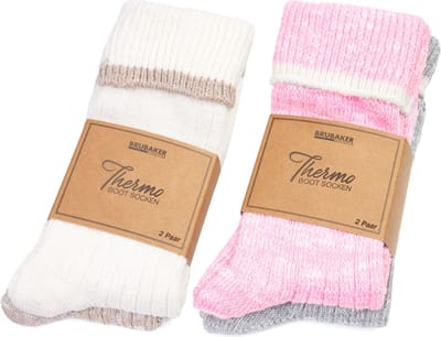 BRUBAKER 4 Paar Damessokken - Zeer Zacht, Behaaglijk, Pluizig en Ademend - Premium Bootsokken voor Dames - Thermische Wollen Sokken Kousen Gekleurd - Thermische Sokken voor de Winter