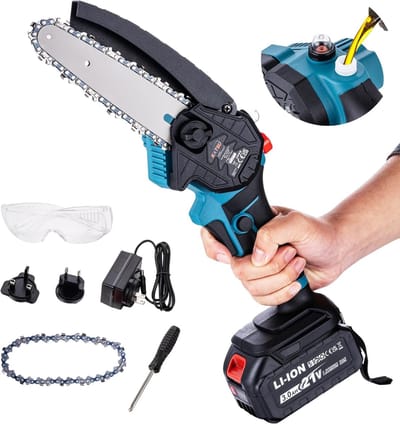 Draadloze 6 Inch Kettingzaag met 3,0 Ah Accu en Oplader - Voor het Zagen van Hout en Takken