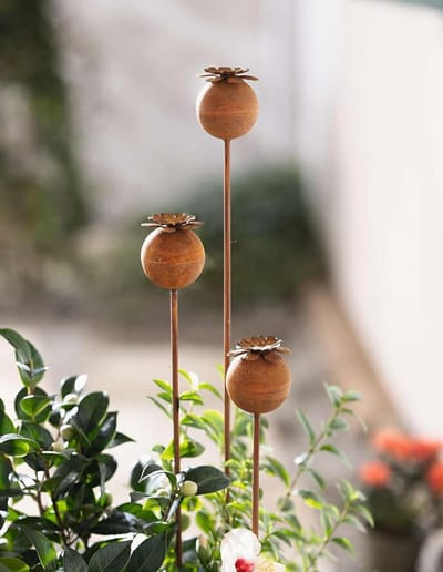 Tuinstekers Papavers - Met roestlook - Tuin Decoratie - Set van 3 - Tot 100 cm - Bruin
