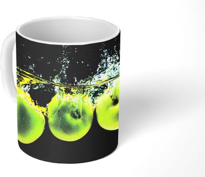 Mok - Koffiemok - Appels - Fruit - Water - Zwart - Groen - Mokken - 350 ML - Beker - Koffiemokken - Theemok