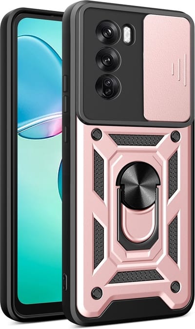 MobyDefend Hoesje - Geschikt voor Oppo Reno12 Pro - Pantsercase Met Draaibare Ring - Rosé