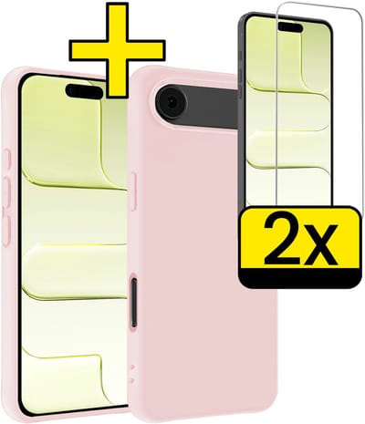 Hoesje - Met 2x Screenprotector - Geschikt voor Apple iPhone Air - Sterk & Shockproof - Back Cover - Siliconen Case - Telefoon Hoes - Telefoonhoesjes - Lichtroze
