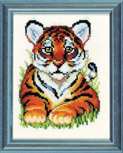 Pako Borduurpakket met telpatroon - Tijger - 210.847 - voorgesorteerd garen - Aida ivoor - 13 x 17 cm - DIY kit