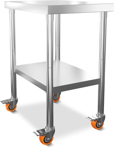 ACXIN RVS Werktafel Met Wielen Met Rem - 201 RVS + MDF - Verstelbare Poten - 300kg - 85x61x60cm