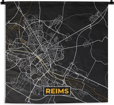 Wandkleed - Wanddoek - Frankrijk – Plattegrond – Reims - Stadskaart – Kaart - 180x180 cm - Wandtapijt