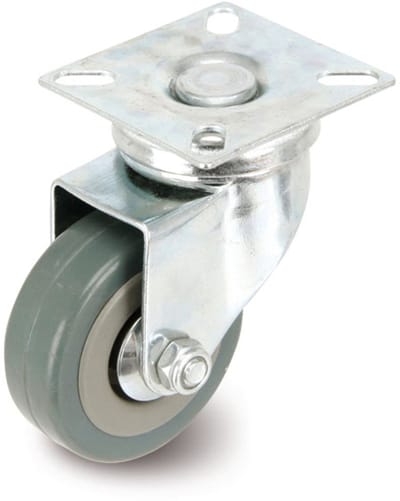 Tooltech Zwenkwiel 50 mm - Grijs Rubber - Plaatbevestiging - Belastbaar tot 27 kg