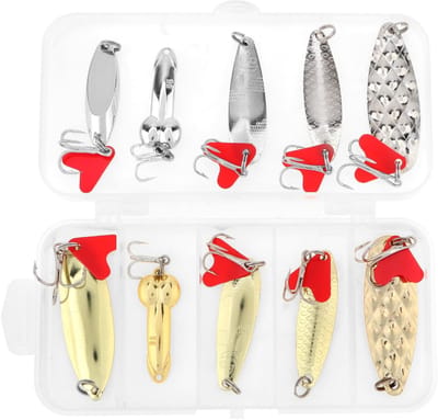 Dailygoods- Vissenlepel 10 Stuks - Metalen Vissenlokker - Roestvrij Staal - Hoog Koolstofstaal - Treble Haken - Opbergdoos - Vislokker