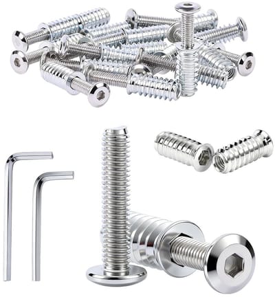 12 sets schroefmoeren M6 x 15 mm, platte schroeven M6 x 20 mm, roestvrij staal, schroefhulzen voor hout, meubelmontage en bevestigingsoplossingen
