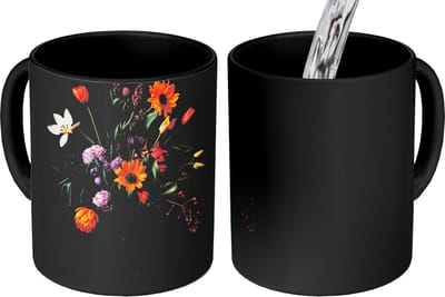 Magische Mok - Foto op Warmte Mokken - Koffiemok - Zonnebloemen - Boeket - Kleurrijk - Magic Mok - Beker - 350 ML - Theemok