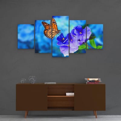 Artaza Canvas Schilderij Vijfluik Oranje Vlinder Bij Paarse Bloemen - 100x50 - Foto Op Canvas - Canvas Print