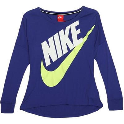 T-shirt à Manches Longues Nike Anti-Transpirant Séchage Rapide Respirant Épaules Tombantes Femme Tops Bleu 545464-509 L white