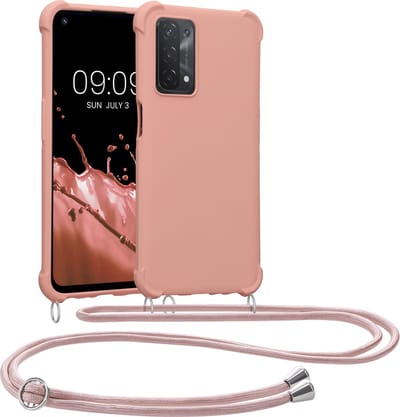 kwmobile telefoonhoesjegeschikt voor Oppo A74 (5G) / A54 (5G) - Hoesje van siliconen met telefoonkoord - In parelmoer