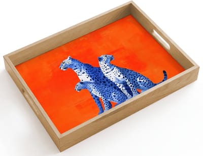 Dienblad hout 40x30 cm - Schootdienblad - Luipaarden - Stippen - Oranje - Borrelplank rechthoek - Plateau dienbladen