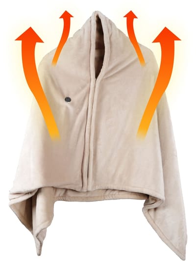 Hoodie Deken 25-40°C - Fleece 150x80cm - 3 Standen - Warmtedeken - Verwarmde Hoodie Dames en Heren - Beige - Silvergear