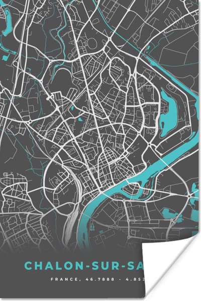 Poster Chalon-sur-Saône - Frankrijk - Stadskaart - Kaart - Plattegrond - 120x180 cm XXL