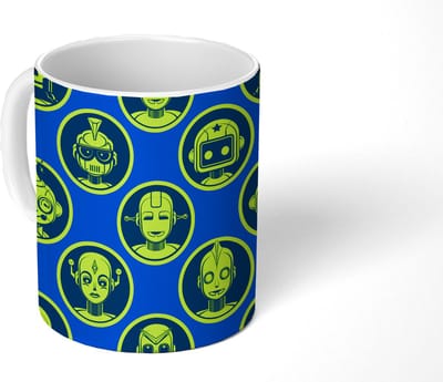 Mok - Koffiemok - Patronen - Robot - Geel - Blauw - Jongens - Kinderen - Kids - Jongetje - Mokken - 350 ML - Beker - Koffiemokken - Theemok