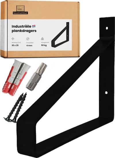 GoudmetHout® Industriële Plankdragers XL - 30 cm - Stalen Plankdrager voor Wandschap, Muurrek of Wandconsole - Max 50 kg - 1 stuk - Mat Zwart