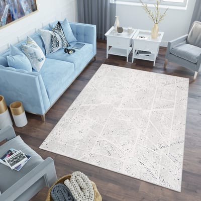 Tapiso Lotus Vloerkleed Beige Blauw Lijnen Woonkamer Laagpolig Tapijt Maat- 80x150