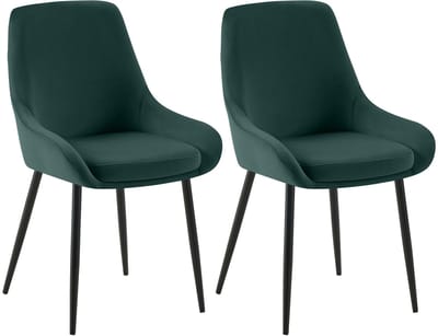 CLP Elmira Set van 2 eetkamerstoelen - Klassiek - Met rugleuning - Met armleuning - Met rugleuning - Velvet - zwart/groen