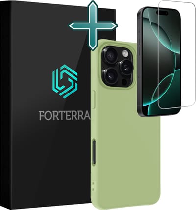 Hoesje Met Screenprotector - Geschikt voor Apple iPhone 16 Pro - Sterk & Shockproof - Telefoon Hoes - Back Cover - Siliconen Case - Groen