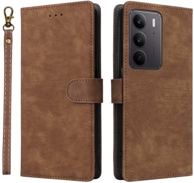 Coverup Hoesje - Geschikt voor Realme 14x 5G / C75 Hoesje - Coverup Book Case met Koord - Bruin