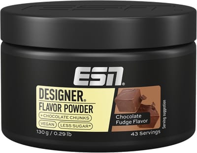ESN Designer Flavor Powder Chocolate Fudge - 130g (43 porties) - Smaakpoeder met Echte Chocoladestukjes, voor Kwark, Yoghurt en Havermout, Made in Germany