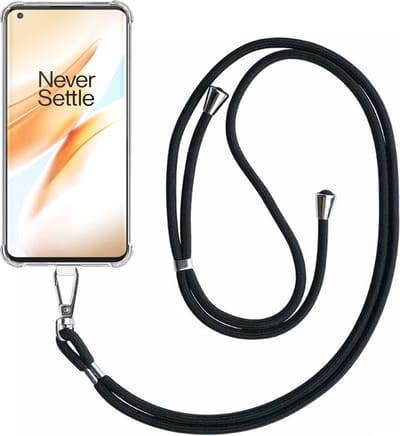 Telefoonhoesje Geschikt voor OnePlus 8 Pro Transparant ShockProof met Afneembaar Universeel Telefoonkoord - Cover Case Siliconen ShockProof with Lanyard - Smartphonica geschikt voor OnePlus 8 Pro