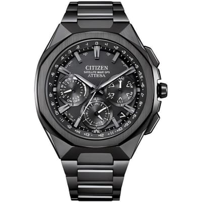 CITIZEN Attesa serie, 100 meter waterdicht, modieuze en eenvoudige stijl, lichtgewicht Kwarts, titanium band, , 44mm herenhorloge, zwarte wijzerplaat CC4105-69E zwart