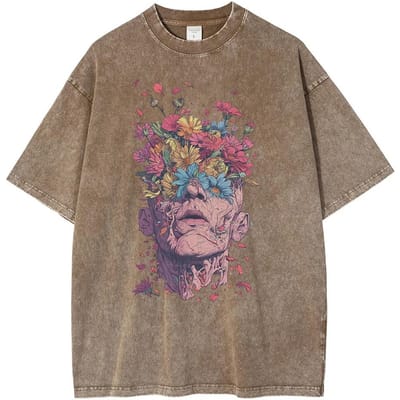 T-shirt Motif Coton Lavé Mode Été, Haut Homme Style Rétro Van Gogh XL gray