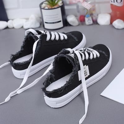 Nouvelles chaussures en toile pour femmes printemps été baskets plates pour femmes chaussures décontractées à lacets à tige basse chaussures blanches Zapatos Para Mujer 36 noir