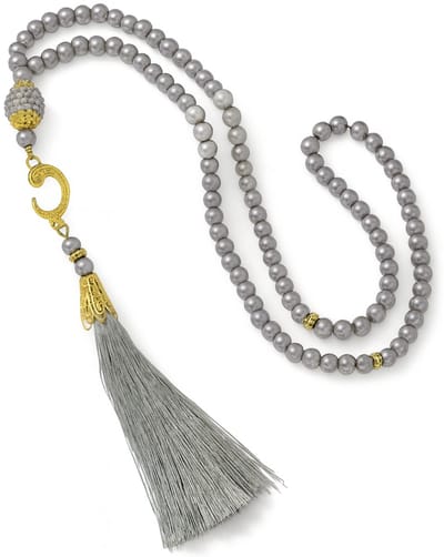 Baraka Treasures Luxe Tasbih - Tasbih - 99 Kralen - Parels - Islamitische Gebedskralen - Misbaha - Subha - Handgemaakte Kwaliteit - Voor Dhikr & Cadeau - Grijs