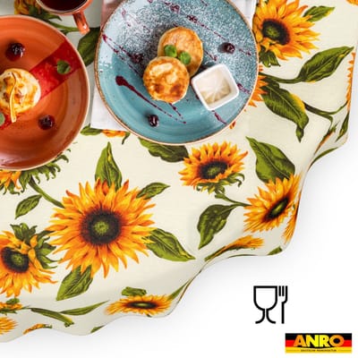 ANRO Tafelkleed Zonnebloemen Meerkleurig Ovaal 160x140cm Rechte rand Afwasbaar Waterafstotend