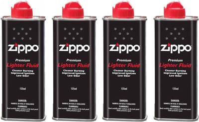 Zippo Aanstekervloeistof – 4 x 125 ml (Origineel) + 1x Zippo Vuursteentjes (6st.) & 1x Lont