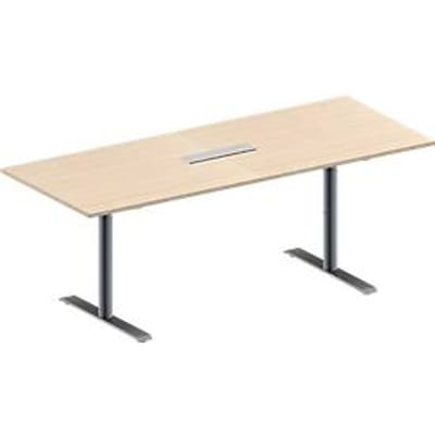 Schäfer Shop Genius Vergadertafel MODENA FLEX, in hoogte verstelbaar, 6-voudige contactdoos, rechthoekige vorm, T-poot ronde buis, B 2000 x D 800 mm, esdoornpatroon