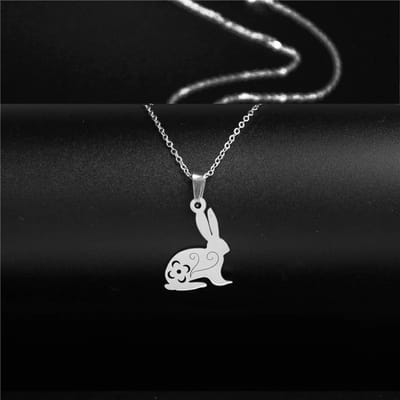 GoedeDoelen.Shop | RVS Ketting Konijn Met Bloem | Ketting Met Konijn | Konijnen Ketting | Rabbit | Ketting Met Konijnenhanger | Dierenwelzijn | Wellness-House