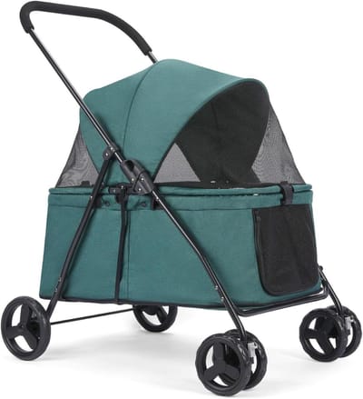 Hondenbuggy - Hondenkar - Comfortabel Reizen - Dubbele Deur - 100 pond capaciteit - Donkergroen