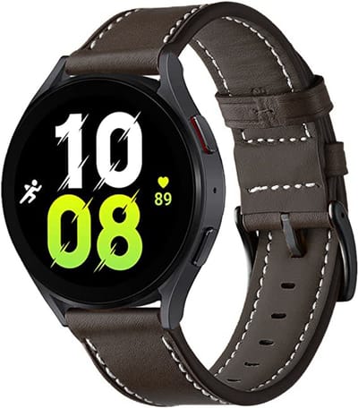 Stravo Leren Smartwatch Bandje 22mm - Geschikt voor Samsung Galaxy Watch 3 45mm / Galaxy Watch 46mm / Gear S3 Classic & Frontier - Polar Vantage M / M2 / V3 / Grit X - Garmin Vivoactive 4 - Leather Horlogebandje van Echt Leer voor Huawei - Koffie
