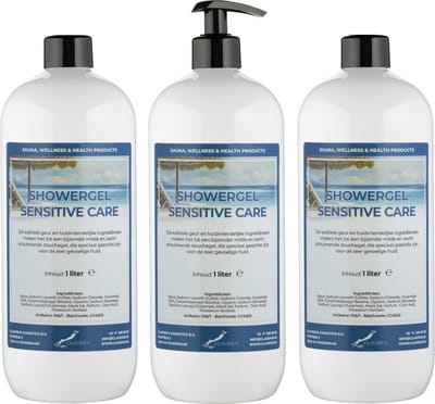Douchegel Sensitive Care 1 liter - set van 3 stuks - met gratis pomp - Showergel