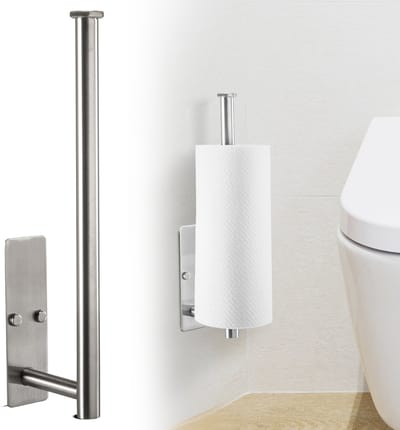 Reserverolhouder zonder boren - Rvs Zilver - Zelfklevend of boren - Wc rolhouder hangend