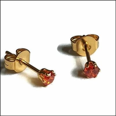 Aramat Jewels | Oorbellen | RVS Zirkonia Oorbellen Rond 3-8mm - Diverse Kleuren Oorstekers | Goudkleur / 3mm / Rood | | | Staal | Kinderen, Volwassenen | Verkleurd niet