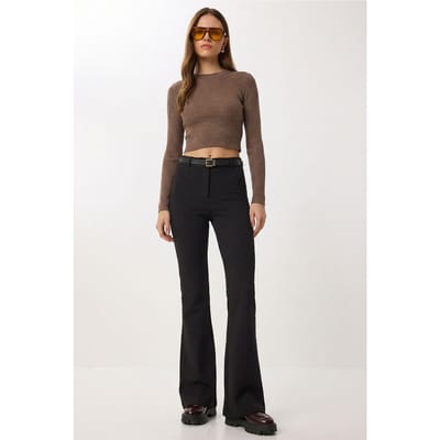 Hoge Taille Flared Leg Broek met Ceintuur