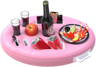 Opblaasbare Drijvende Bekerhouder – 9 Gaten – Ijsbak – Zwembadfeest Speelgoed – 72×53×10 cm-Belle's product-Roze bekerhouder