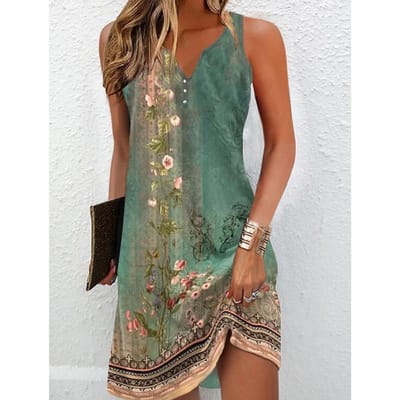 Dames Zomer Vest Jurk Modieus Bedrukt Slankmakend Lange Rok 5XL gray