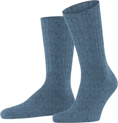 FALKE Nelson eenkleurig wol sokken heren blauw - maat 39-42